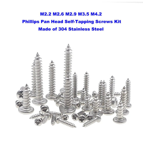No Nonsense 304 Stainless Steel Screw Assortment 480 Pieces Metric Fasteners M2 2 To M4 2 Phillips Pan Head Self Tapping Kit with screws.