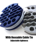 Heavy Duty Network Cable Organizer Wire Comb Kit With Hook And Loop Straps For Slick And Dead Straight Cat5 Cat6 Data Center Server Room Wire Manage No Fuss Daily Grind Fixer, blue and gray cable comb with reusable tie.