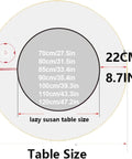 Top Shelf Heavy Duty Oak Lazy Susan Turntable Featuring Slick 360 Degree Spin And Rock Solid Anti Slip Base Designed For Kitchen Islands Or Party Hosting size guide showing various diameter options and dimensions.
