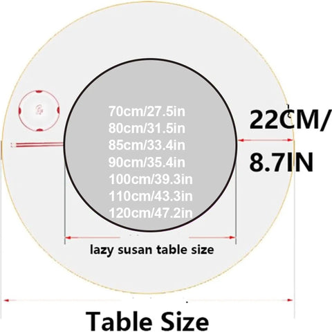 Top Shelf Heavy Duty Oak Lazy Susan Turntable Featuring Slick 360 Degree Spin And Rock Solid Anti Slip Base Designed For Kitchen Islands Or Party Hosting size guide showing various diameter options and dimensions.