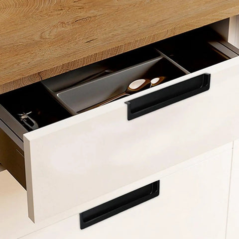 Rock Solid Zinc Alloy Recessed Handles For Kitchen Cabinets Set Of Two Black Inset Hidden Flush Drawer Pulls featuring sleek design on drawer.