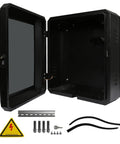 Hella Rugged EV Charger Enclosure For Tesla Wall Connector And Most Electric Cars Galvanized Steel wall box opened with tools and key.