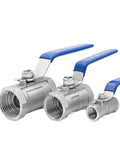 Heavy Duty Female Threaded Ball Valve Switch With Lock Tight Seal And Runs Slick Handle Design For Reliable Pipeline Fluid Control And Long Term Leak Free Operation Performance Guarantee - three sizes with blue handles.