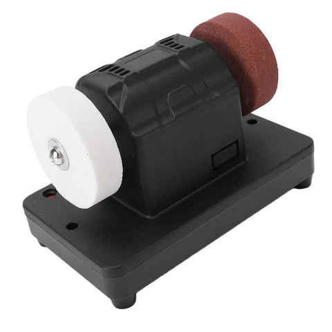 Straight Up Heavy Duty Three Inch Cordless Mini Bench Grinder With Adjustable Variable Speed From 2000 To 6000 RPM, featuring dual grinding wheels.