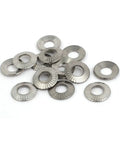 Pro Grade M6 Wedge Locking Washers Built Tough With 304 Stainless Steel And Snug Silver Fit For Rock Solid Bike Or Truck Assembly No Looseness Guaranteed Shop Essential 15 Piece Pack on white background.