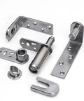 Rock Solid Stainless Steel Rotation Door Hinges Heavy Duty Pivot Adjustment Up Down For Doors And Furniture With Integrated Catch Latch System No Fuss Setup components laid out