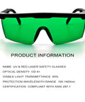 Top Shelf Laser Safety Glasses Hella Secure Against Uv Blue Red And Infrared Beams Od4 Plus Lens Green Tint for protection and comfort.