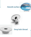 Modern Round Stainless Steel Cabinet Knobs With Screws, 2 Pack, detailed close-up showing smooth surface and deep hole thread.