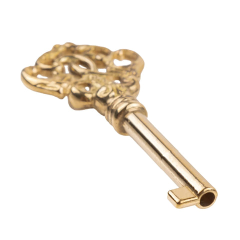 Solid Brass Skeleton Key, 3-3/16 inches, vintage style, ideal replacement for cabinet doors and dresser drawers.