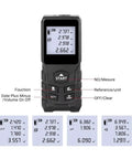 No Nonsense Laser Distance Meter And Rangefinder For Construction With An Easy Grip Handheld Frame displaying measurements on digital screen.