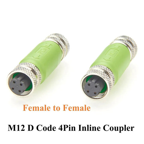 Profinet M12 D Code Inline Coupler 4 Pin Female To Female Shielded Cat5e Ethernet IP67 Rugged Gear Two Pack