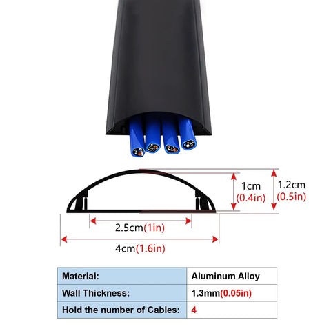 Cord Cover Aluminum Alloy Cable Raceway Kit, Self Adhesive Wire Concealer, 4cm width fits 4 wires, black silver finish