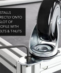 Smooth Rollin 4 Inch ESD T Slot Mount Swivel Caster With Reliable Locking Brake, installed on T-slot frame with bolts.