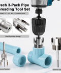 Eyech PVC Pipe Threader Kit For One Half Inch, Three Quarter Inch And One Inch NPT With Internal And External Thread Heads