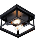 Black Two Light Farmhouse Flush Mount Ceiling Light Fixture with durable metal construction and rustic industrial vibe
