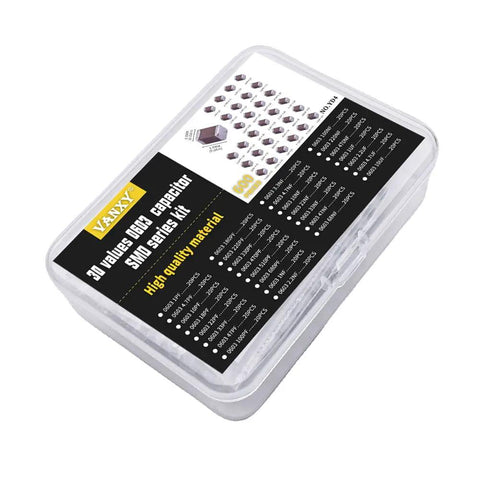0603 Smd Capacitor Kit Mlcc Ceramic Bulk Value Pack Six Hundred Pieces thirty assorted values in clear storage case.