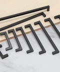 Matte Black Cabinet Handles Square Drawer Pulls 2 Pack, 396 Mm Total Length, 12 Mm Width, 35 Mm Height, Stainless Steel Kitchen Cupboard Door Pulls, 384 Mm Hole Centers, Durable Drawer Hardware For Cabinets arranged on a surface.