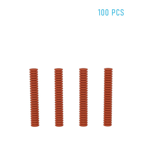 Badass Durable Silicone O Rings 100 Pack Red 7mm OD 4mm ID 1.5mm Width VMQ Non Toxic Waterproof Seal Gaskets stacked neatly.