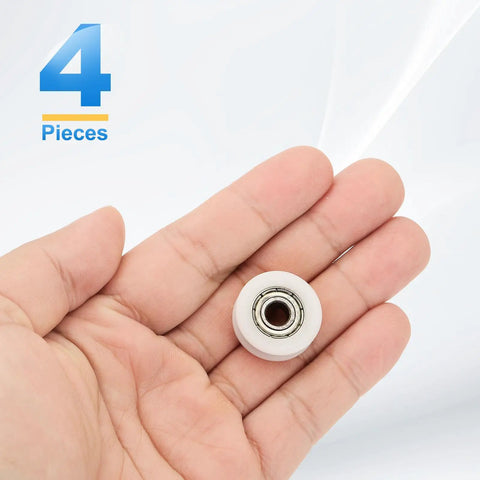 4 Pack White Nylon U Type Groove Guide Bearings 6Mm ID 22Mm OD 7Mm Thick in a hand, suitable for sliding doors and automation.