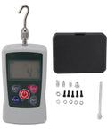 Top Shelf Digital Force Gauge 30N To 300N Handheld Push Pull Tester showing display, accessories, and hook for precision measurements.