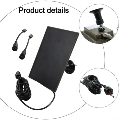 High Performance Heckin Durable Solar Panel For Trail Cameras With Integrated Power Bank, 3W 5V Monocrystalline Tech, IP66 Waterproof Housing, Type C Connection, No Fuss Setup For Wildlife Gear, close-up of solar panel and connectors.