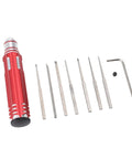 Straight Up Reliable Tungsten Steel Model Scriber With Seven Ultra Fine Blades For Slick Line Cutting Scale Kits Bonsai Trimming And Hella Detailed Hobby Crafts, red aluminum handle with ultra thin steel blades.