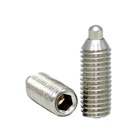 Two Piece Heavy Duty Spring Plunger Ball Pins Featuring Hex Socket Threads Milled From Rust Proof 304 Stainless Steel
