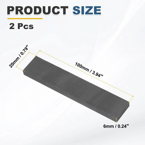 Premium Grade High Purity Graphite Blocks Two Pack 100X20X6Mm Rectangle Electrodes showing size and dimensions.