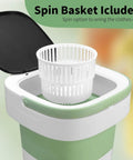 Slick Portable Washing Machine With Handy Foldable Spin Basket And Breezy Quick Wash Cycles No Sweat Compact Space Saver showing insertable spin basket.
