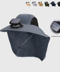 Solar Powered Fan Hat With Detachable USB Solar Power, Wide Brim Sun Shield, Black, showing solar fan and mesh ventilation