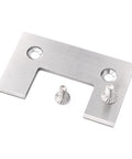 Pair Of Premium 304 Stainless Steel Shower Door Hinges Built Damn Tough For Frameless Glass Doors Featuring A Slick Brushed Finish And Dead Solid 90 Degree Swinging Motion with mounting bracket and screws.