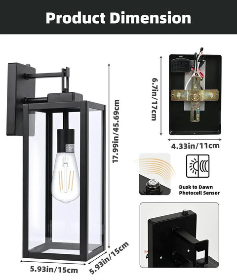 Product dimensions of Top Tier 2 Pack Outdoor Wall Lanterns Standout With Heavy Duty 18 Inch Build And Foolproof Dusk To Dawn Photocell Sensor.