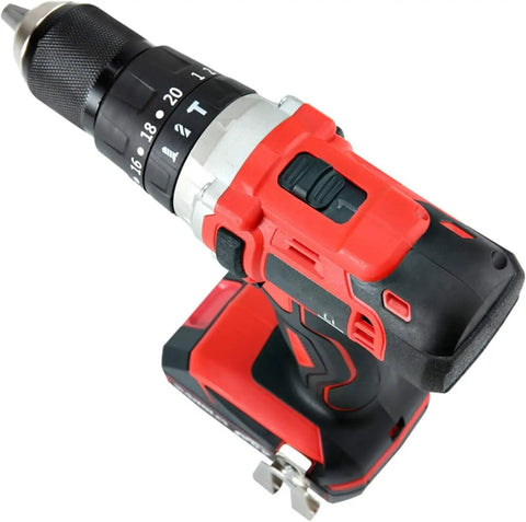 Compact 20V Cordless Drill And Impact Driver Combo Kit Featuring Brushless Motors Ergonomic Handles And No Nonsense Durability, close-up of drill.