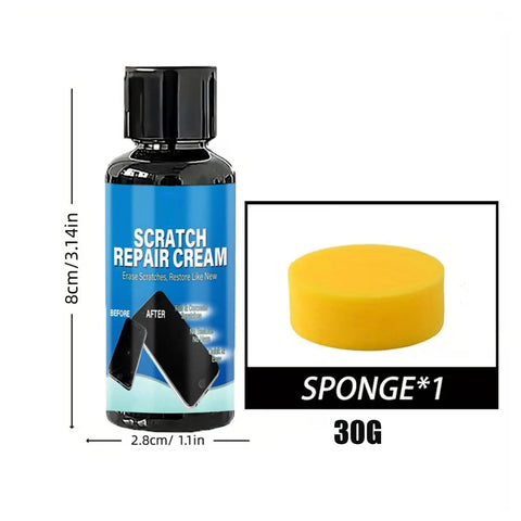 Phone Screen Scratch Remover Kit With Soft Sponge And Polishing Cream Fast Fix Beef Up Clarity For Glass Screens And Metal Frames Without Damaging Coatings 30g bottle with yellow sponge.