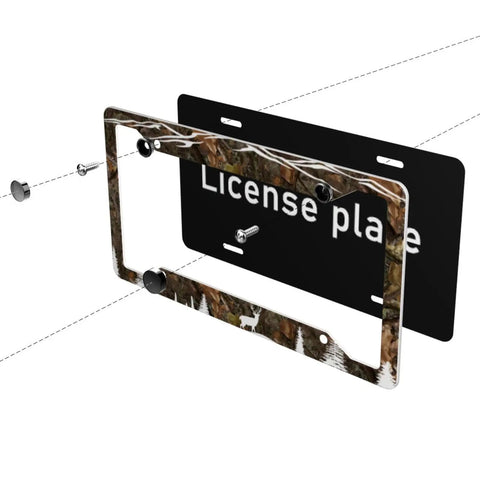 Hunting Deer License Plate Frame 2 Pack Universal Aluminum Tag Holder 12.3 X 6.3 Inches with camo design and screws included