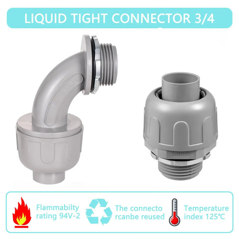 32 Pack 3 Quarter Inch Liquid Tight NPT Non-Metallic PVC Electrical Conduit Fittings Set With 90 Degree And 180 Degree Connectors
