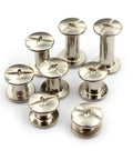 Rock Solid 120 Piece Chicago Binding Screw Kit, Assorted M5 metal rivets, flat head studs in clean silvery finish.