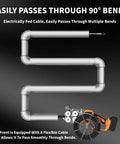 Rock Solid Cordless Lithium Wall Conduit Wire Puller With 100 Foot Lead Line for Electricians showing flexible cable move through bends.