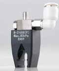 Close-up of Compact Pneumatic Robotic Gripper Arm For Quick Manipulation And Assembly, color BML-21608, showing air tool parts.