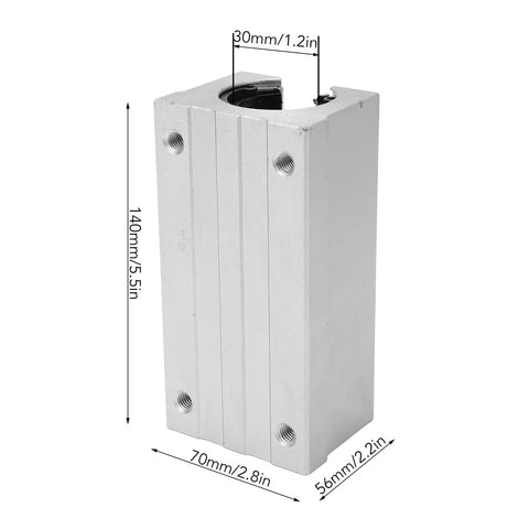 SBR30LUU Linear Guide Pillow Block With Hardened Chrome Steel Shaft And Heavy Duty Aluminum Housing, showing dimensions.