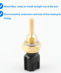 Coolant temperature sensor (ECT) with brass threaded body and black plastic connector, front view