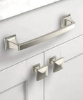 10 Pack 5 Inch 128mm Brushed Satin Nickel Cabinet Handles for kitchen cabinets and drawers, installed on white cupboard