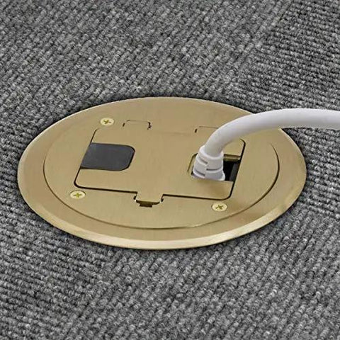 Preassembled Flange Cover And Leveling Ring For Floor Boxes Poured In Concrete With 15A 125V Outlet Included Brass Fits RF400 Floor Box