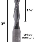 Upcut Solid Carbide Router Bit Standard Spiral Three Eighths Inch Diameter One Half Inch Shank One And One Quarter Inch Cutting