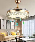 42 Inch Bluetooth Fandelier With Chandelier Lights And Smart Music Player in living room, gold finish, retractable blades