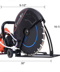 Badass 14 Inch Electric Concrete Saw With Genuine Diamond Blade features a powerful 15 Amp motor and dimensions of 30" by 16-1/2".