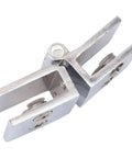 Rock Solid Four Piece Shower Glass Door Hinges With 180 Degree Double Sided Clamp fit for 5mm to 8mm glass, showcasing a close-up of the hinge.