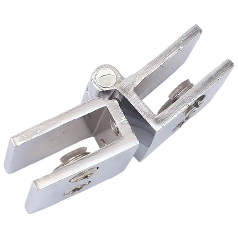 Rock Solid Four Piece Shower Glass Door Hinges With 180 Degree Double Sided Clamp fit for 5mm to 8mm glass, showcasing a close-up of the hinge.