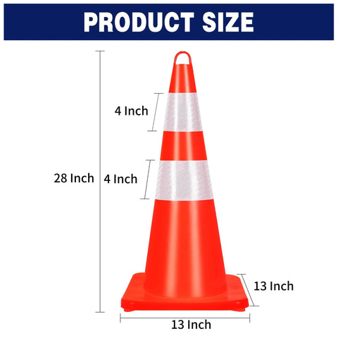 28 Inch Traffic Cones 6 Pack PVC Safety Cones With Reflective Collars And Handle Bright Orange Construction Safety Gear