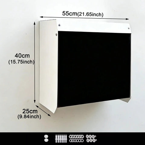 Heavy Duty Hella Weatherproof EV Charger Cover With Magnetic Flip Door and Tinted Shield shown mounted on wall, dimensions 55cm x 40cm x 25cm.
